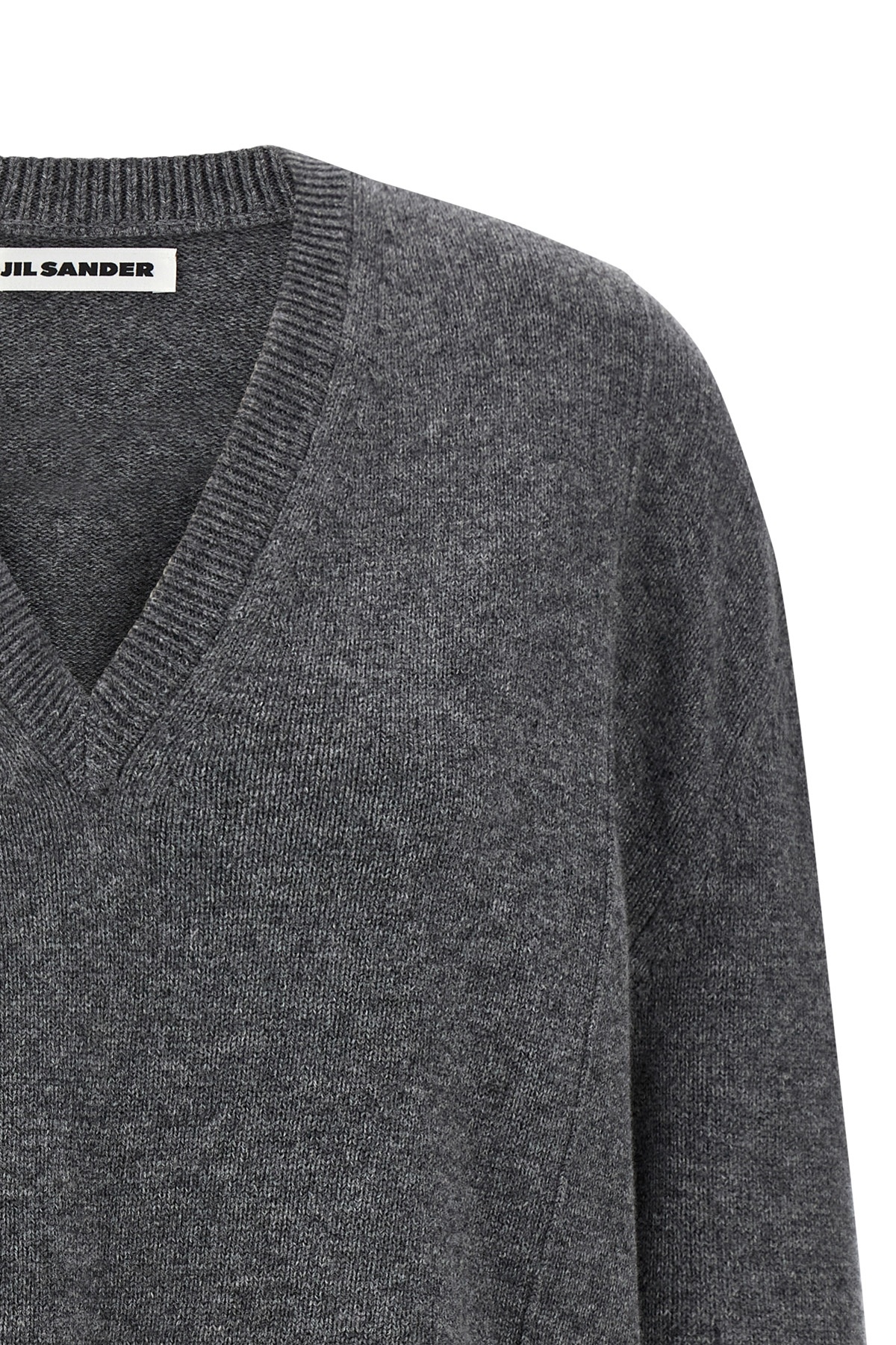 Jil Sander V-neck Long Sleeve Cashmere Knit Sweater In Gray