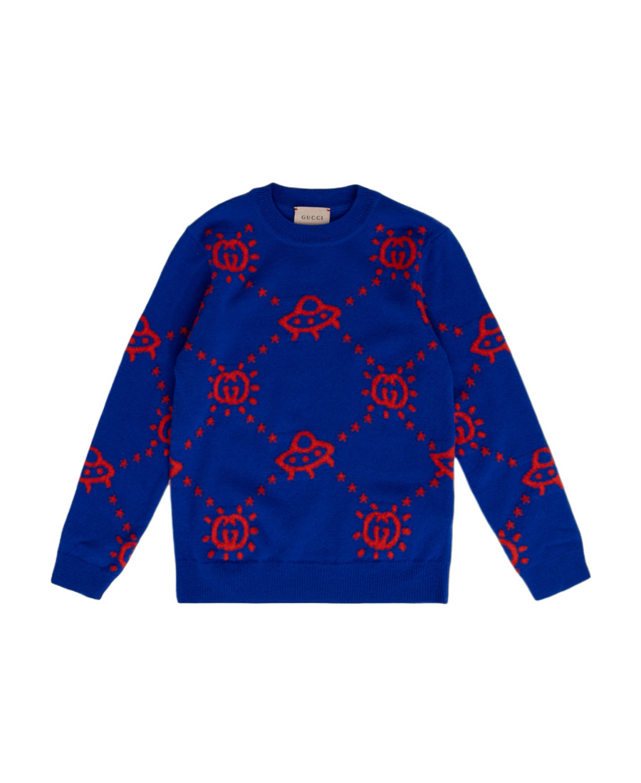 Gucci Gg Ufo-intarsia Wool Jumper In Blue