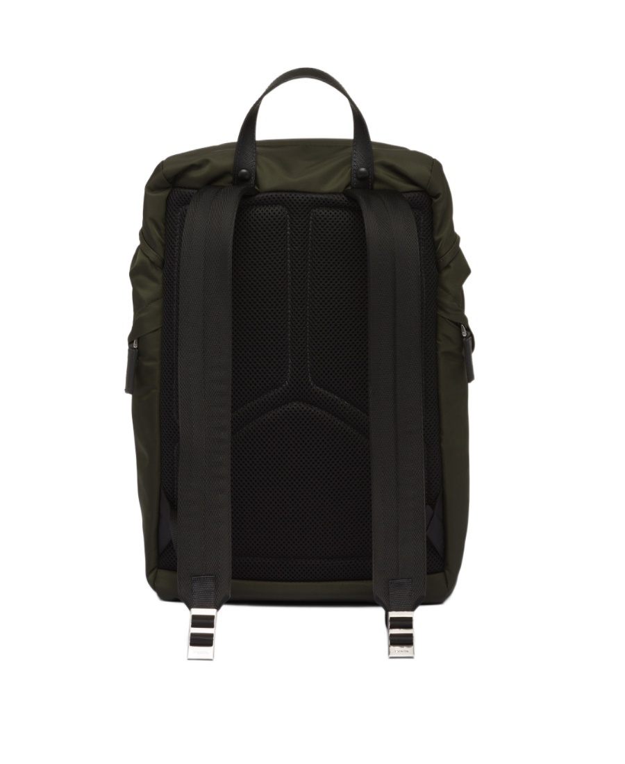 Prada Re-nylon Triangle Logo Backpack In Green