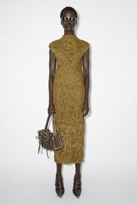 Acne Studios A Pleated Dress With A Small High Neck In Green