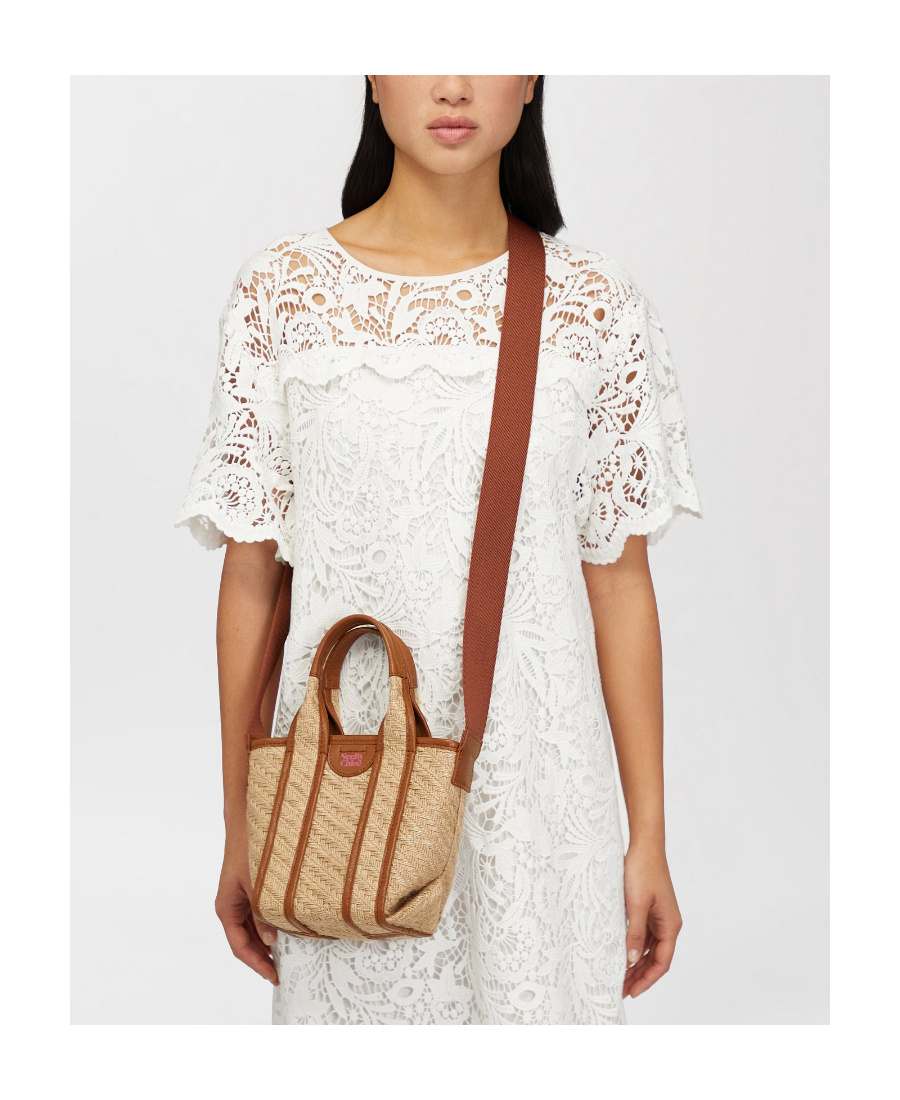 See By Chloé Leather-trimmed Jute Tote Bag In Nude