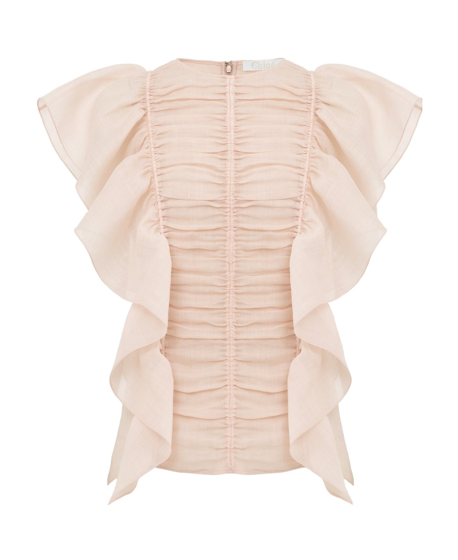 Chloé Sleeveless Lotus Leaf Blouse In Nude