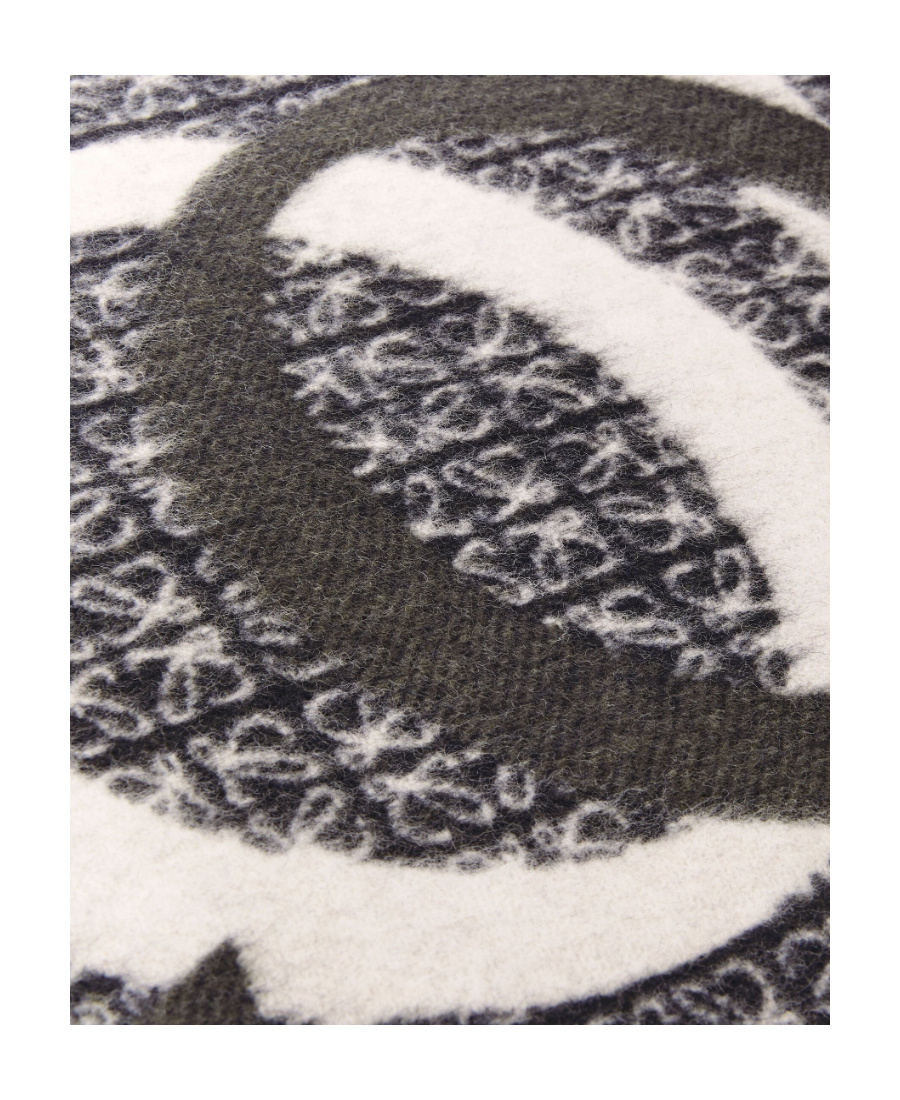 Loewe Womens Navy Blue Logo-intarsia Wool And Cashmere-blend Scarf In Black