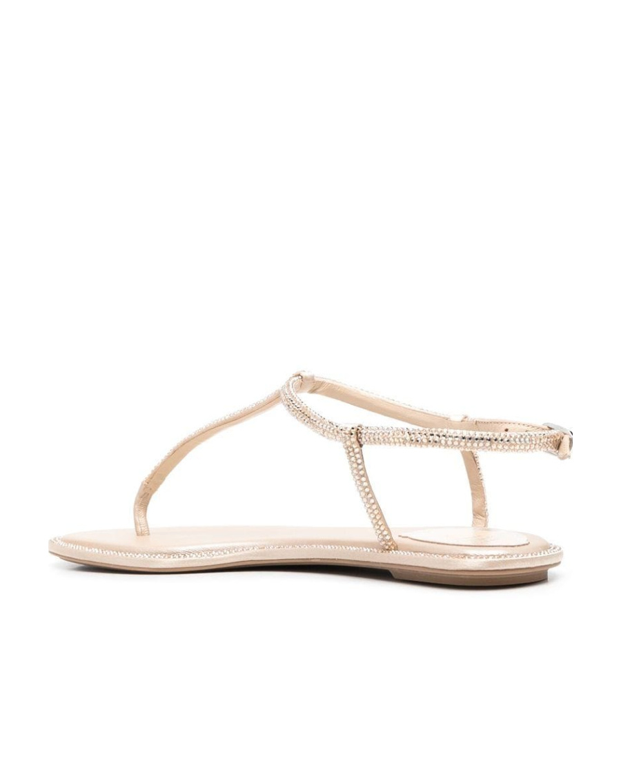 René Caovilla Diana Crystal-embellished Flat Sandals In Nude