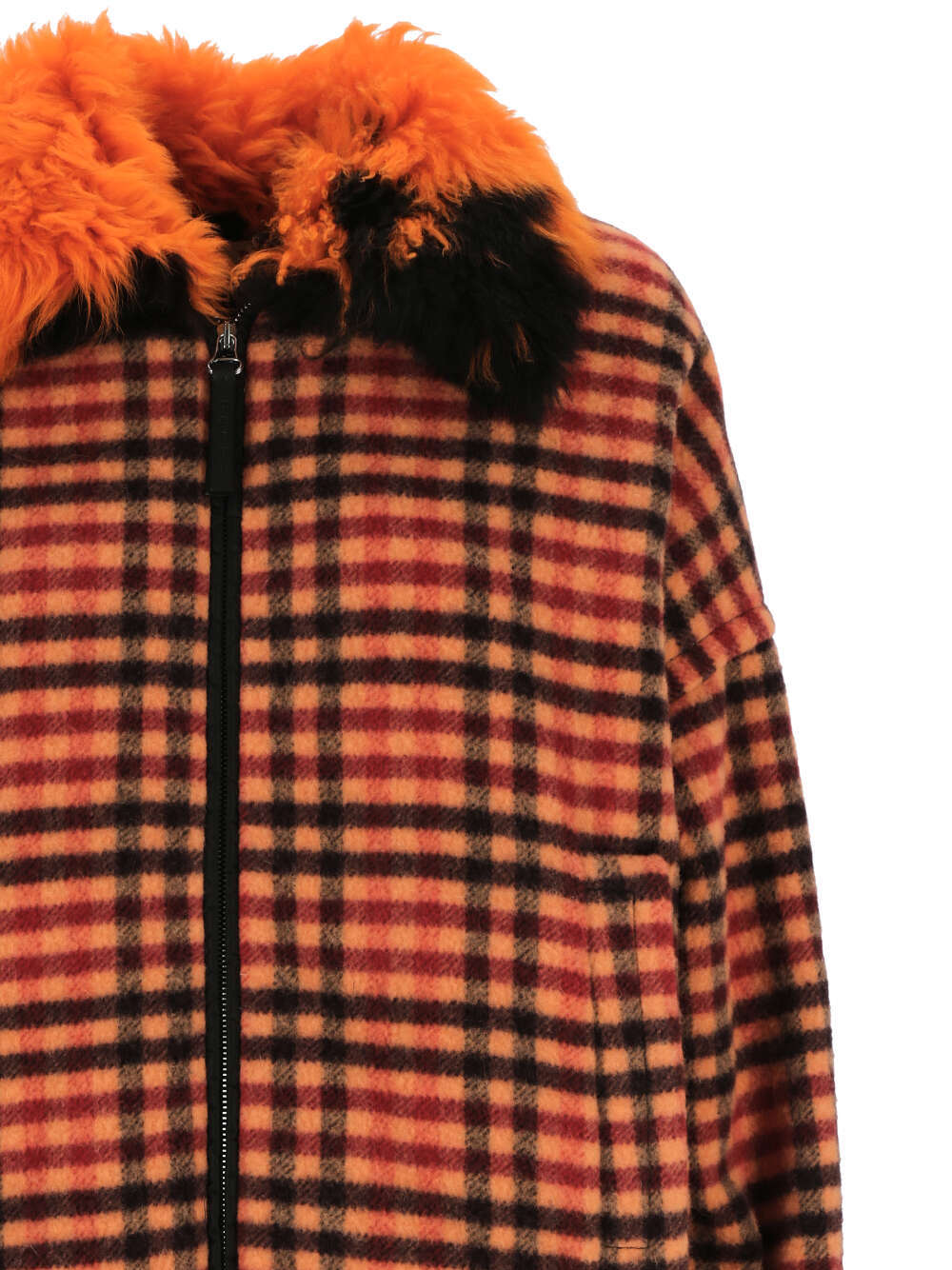 Marni Shearling-trim Checked Bomber Jacket In Brown