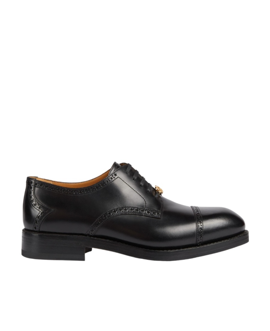 Gucci Interlocking G Leather Lace-up Shoes In Black