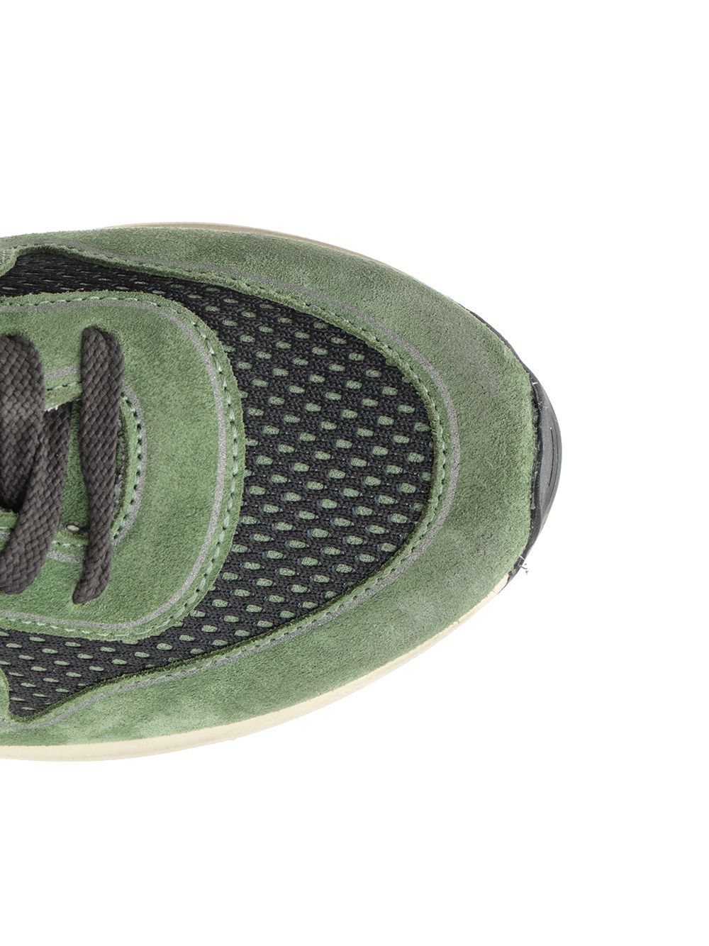 Golden Goose Running Sole Nylon And Net Upper Suede Toe And Spur Printed Star Nappa Heel Sneakers Green In Green