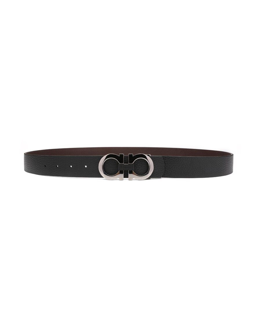 Ferragamo Double-sided Adjustable Embossed Belt In Black