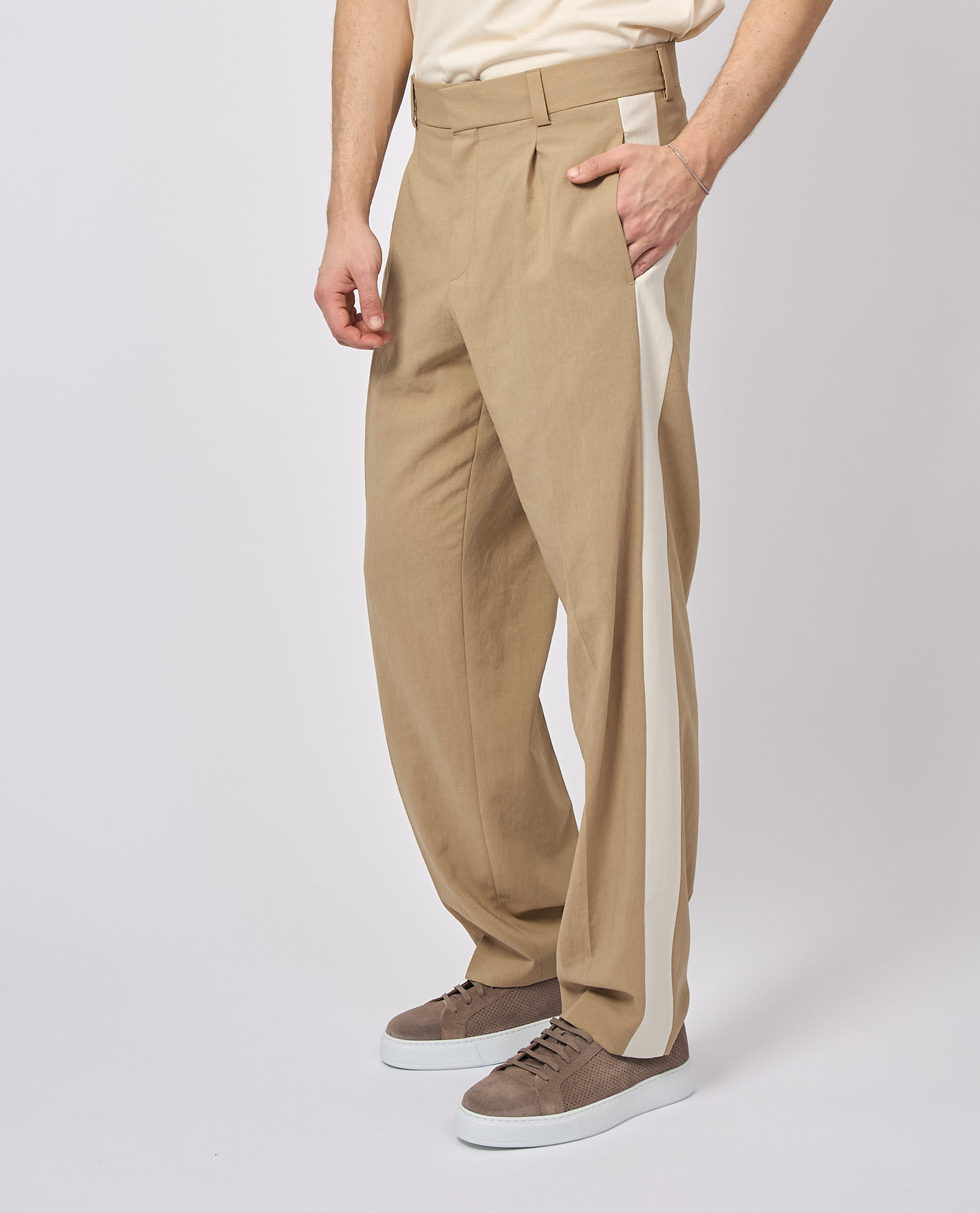 Hugo Boss Hugo Men's Trousers With Side Stripes In Beige