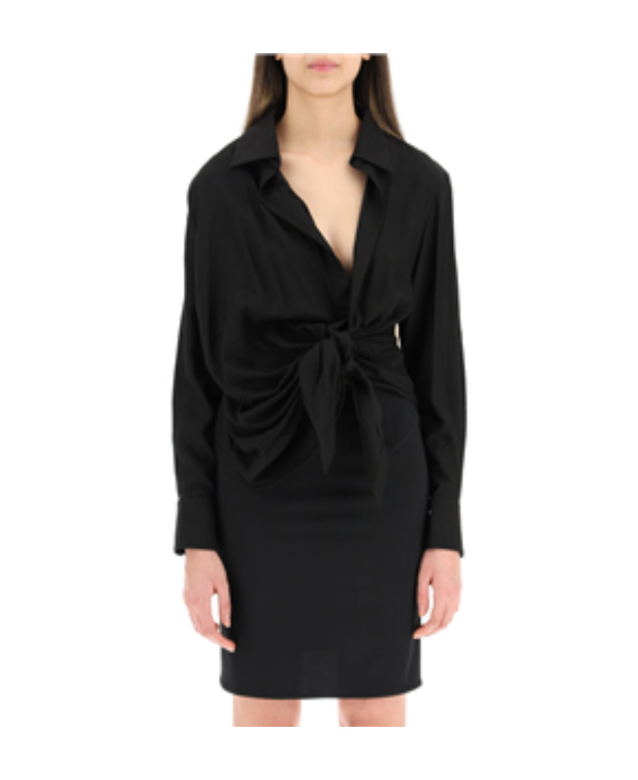 Jacquemus Les Sculptures Relaxed Bahia Shirt With Bow In Black