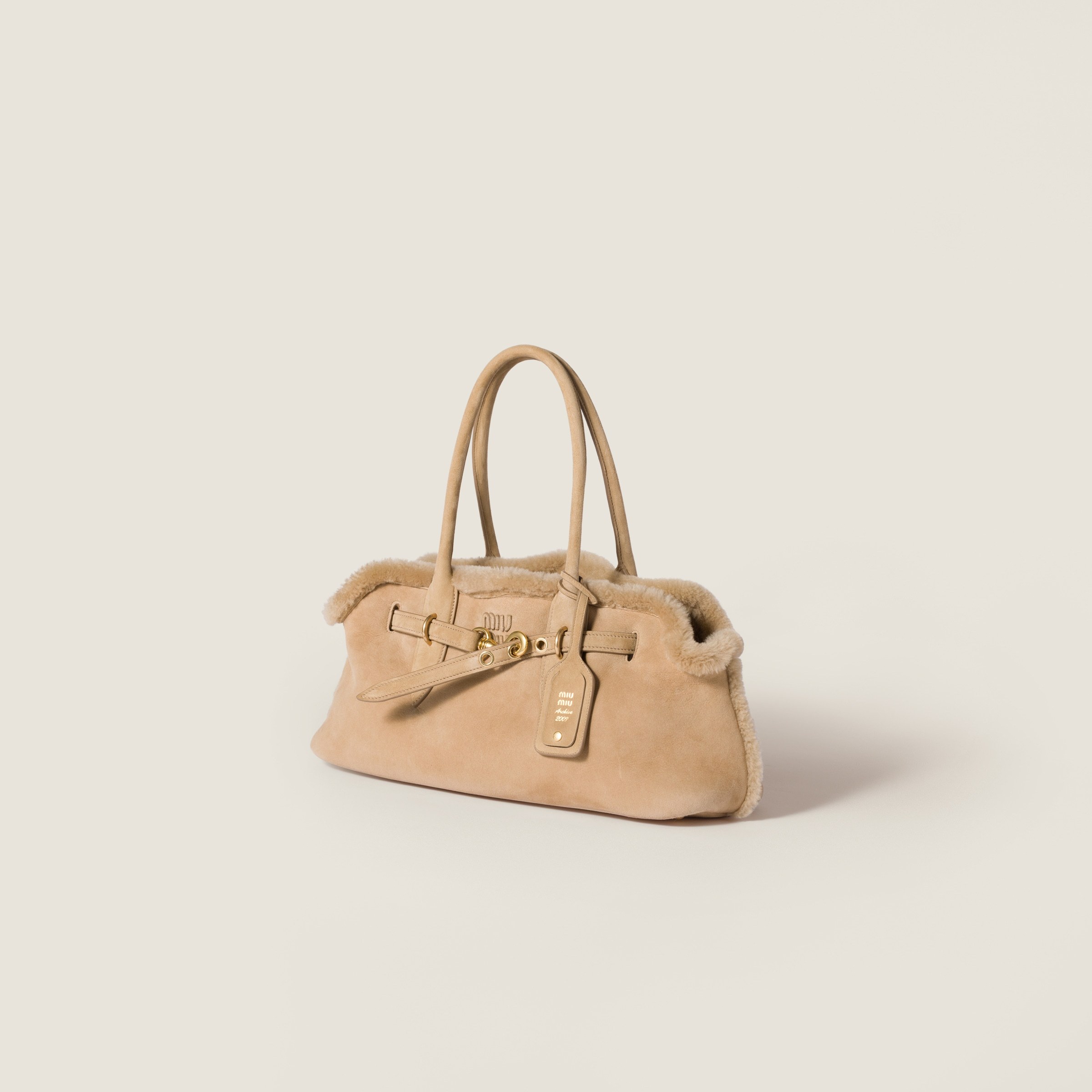 Miu Miu Aventure Shearling Tote Bag In Brown