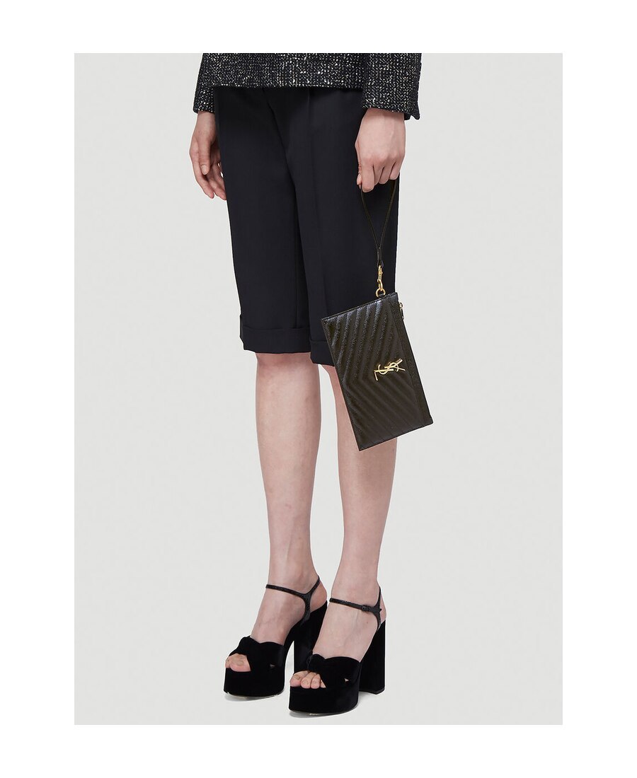 Saint Laurent Monogram Chain Quilted Clutch In Black