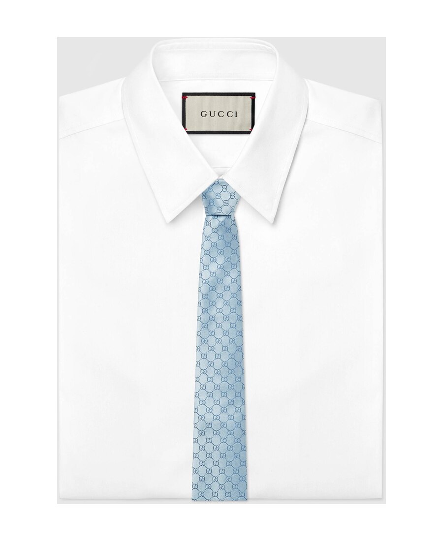 Gucci Gg Pattern Silk Tie In Blue