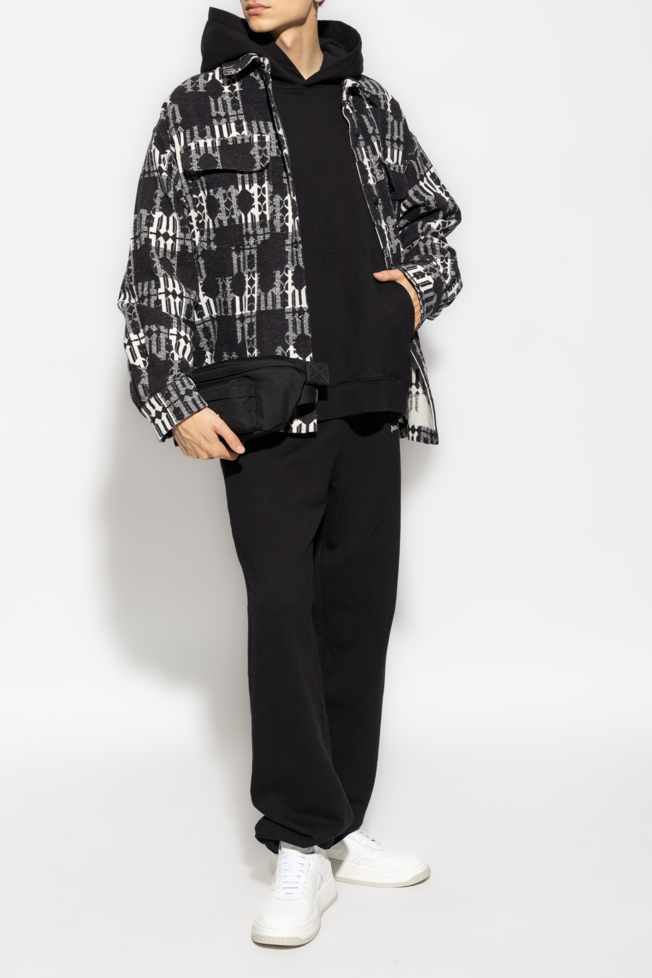 Palm Angels Brand-embroidery Kangaroo-pocket Relaxed-fit Cotton-jersey Hoody In Black