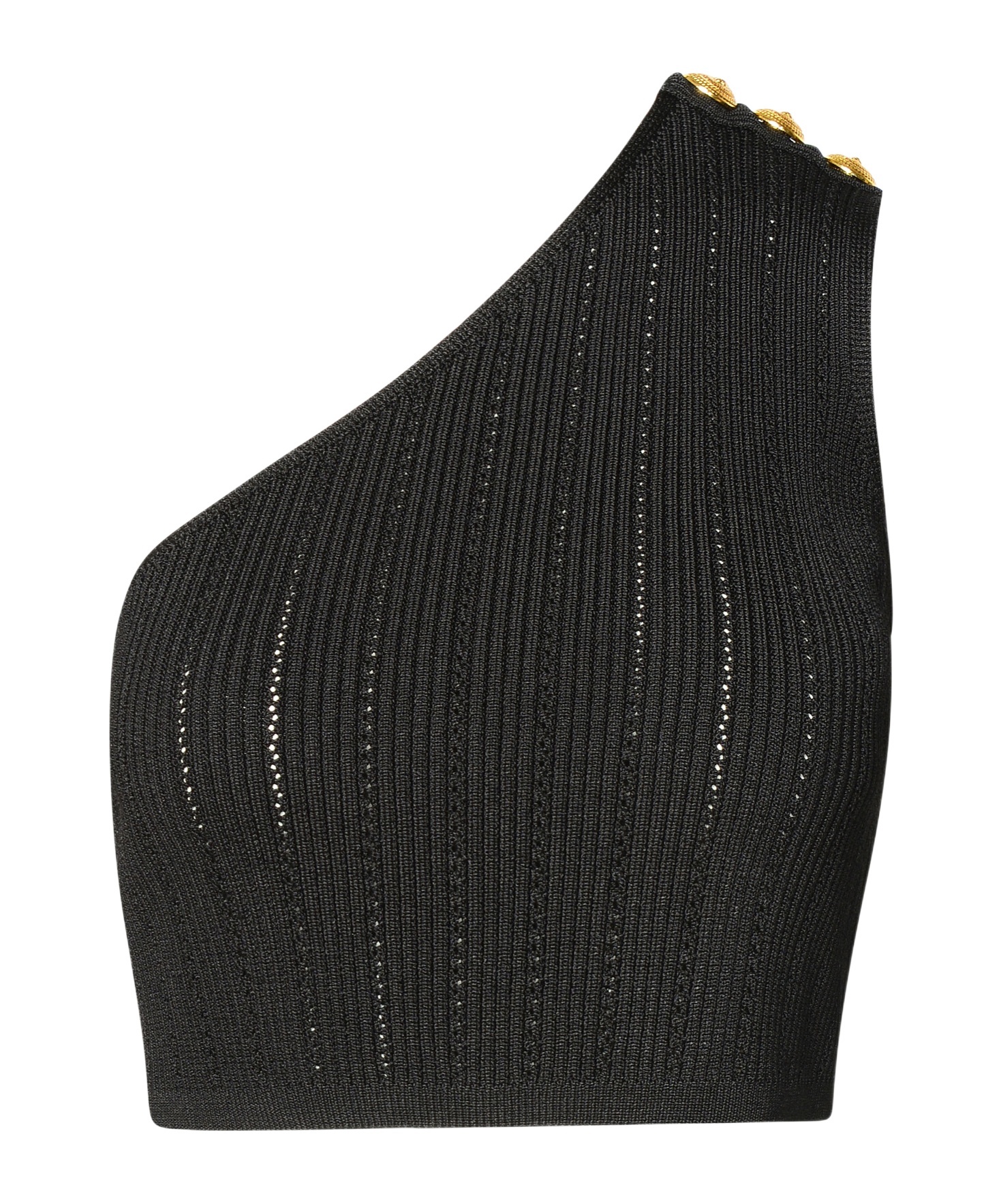 Shop Balmain Asymmetric Knit Top With Buttons In Black