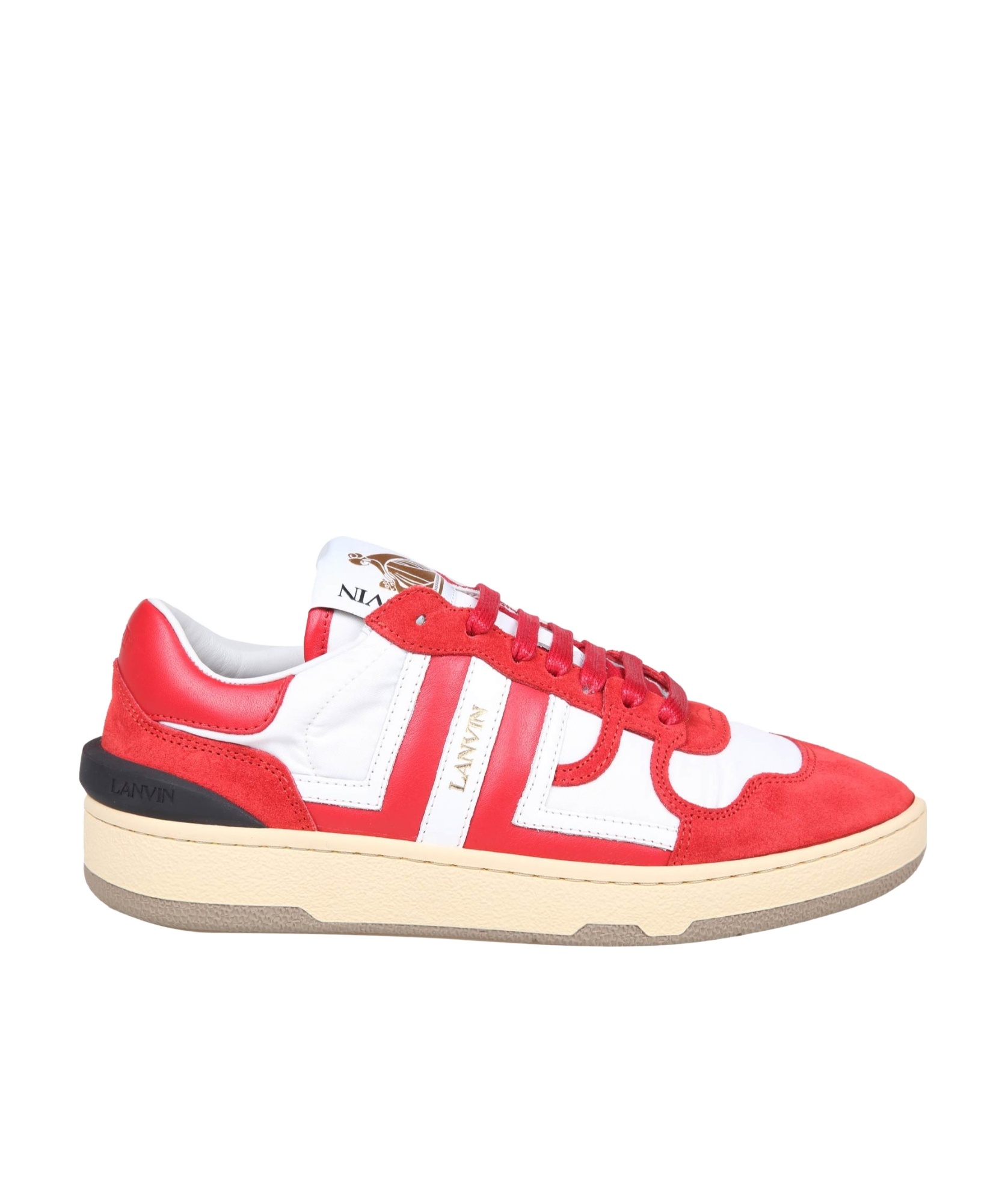 Lanvin Clay Low Top Sneakers In Leather And Nylon Color White/red In Multicolor