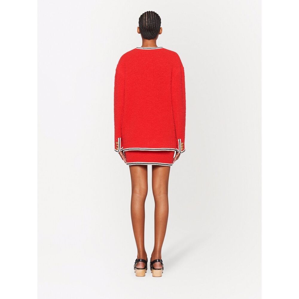 Miu Miu Bouclé Single-breasted Longline Cardigan In Red