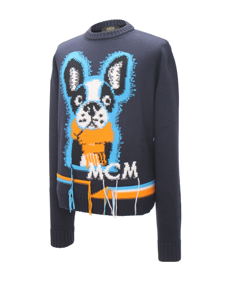 Mcm Pattern Logo Embroidered Sweater In Blue