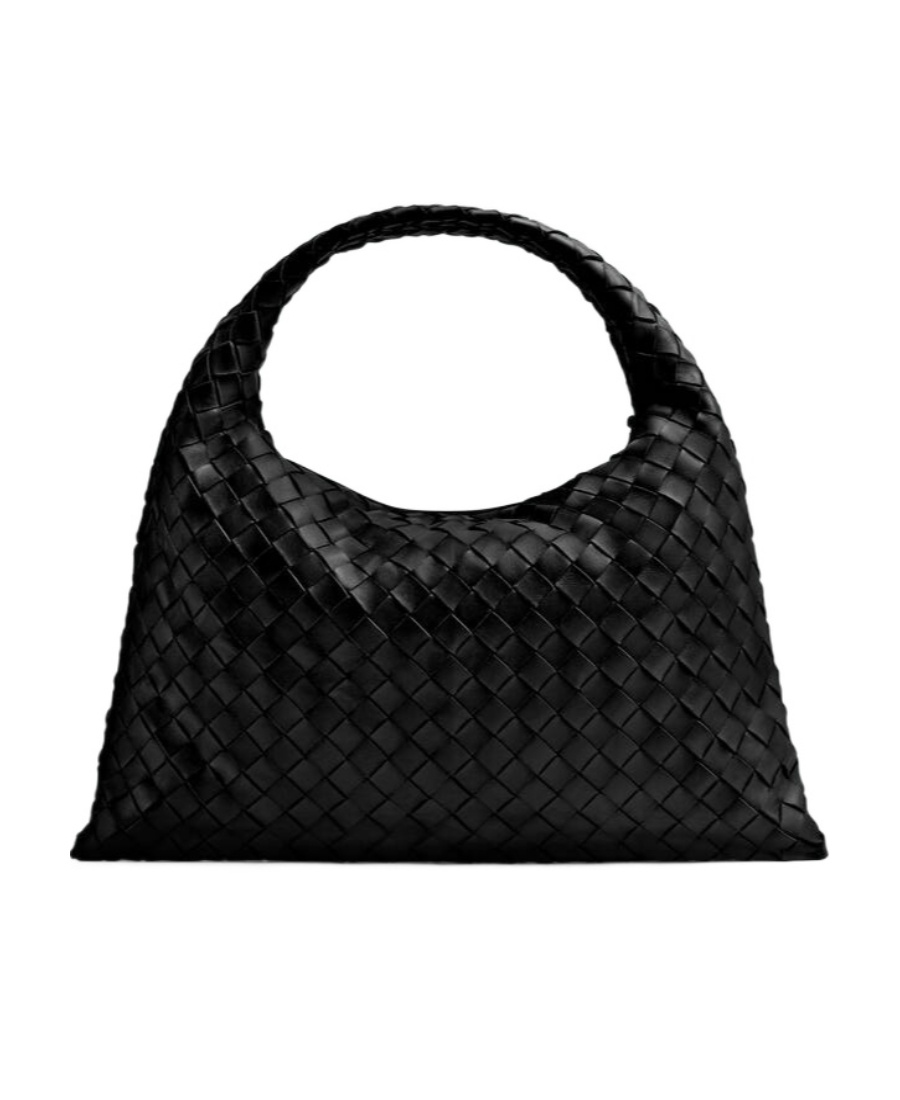 Shop Bottega Veneta Small Hop Leather Tote Bag In Black