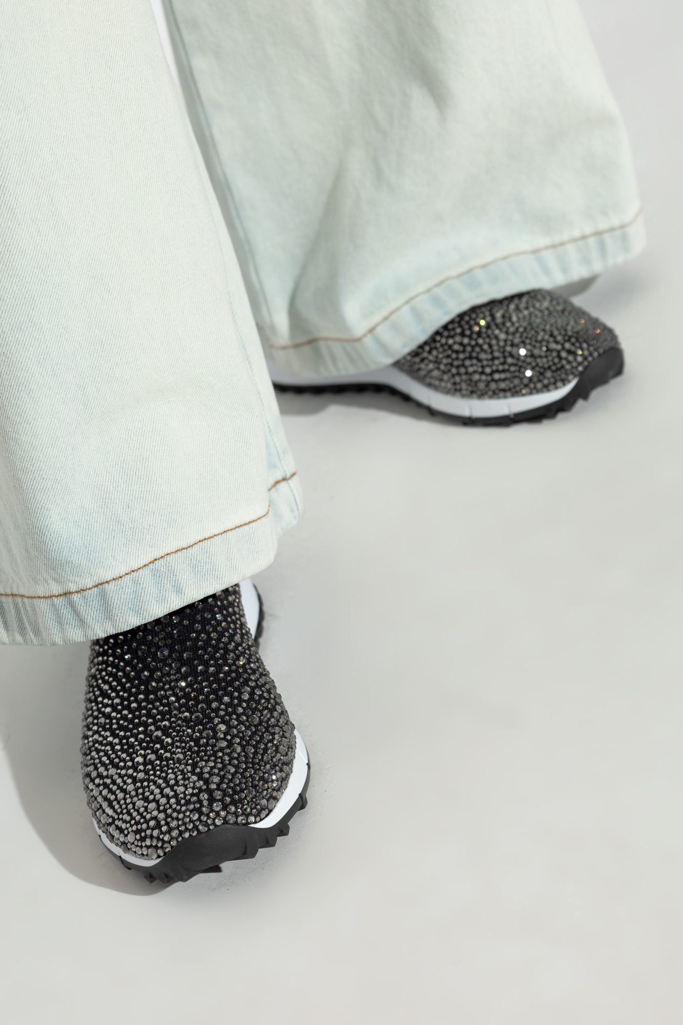 Jimmy Choo Verona Crystal Embellished Slip-on Sneakers In Black