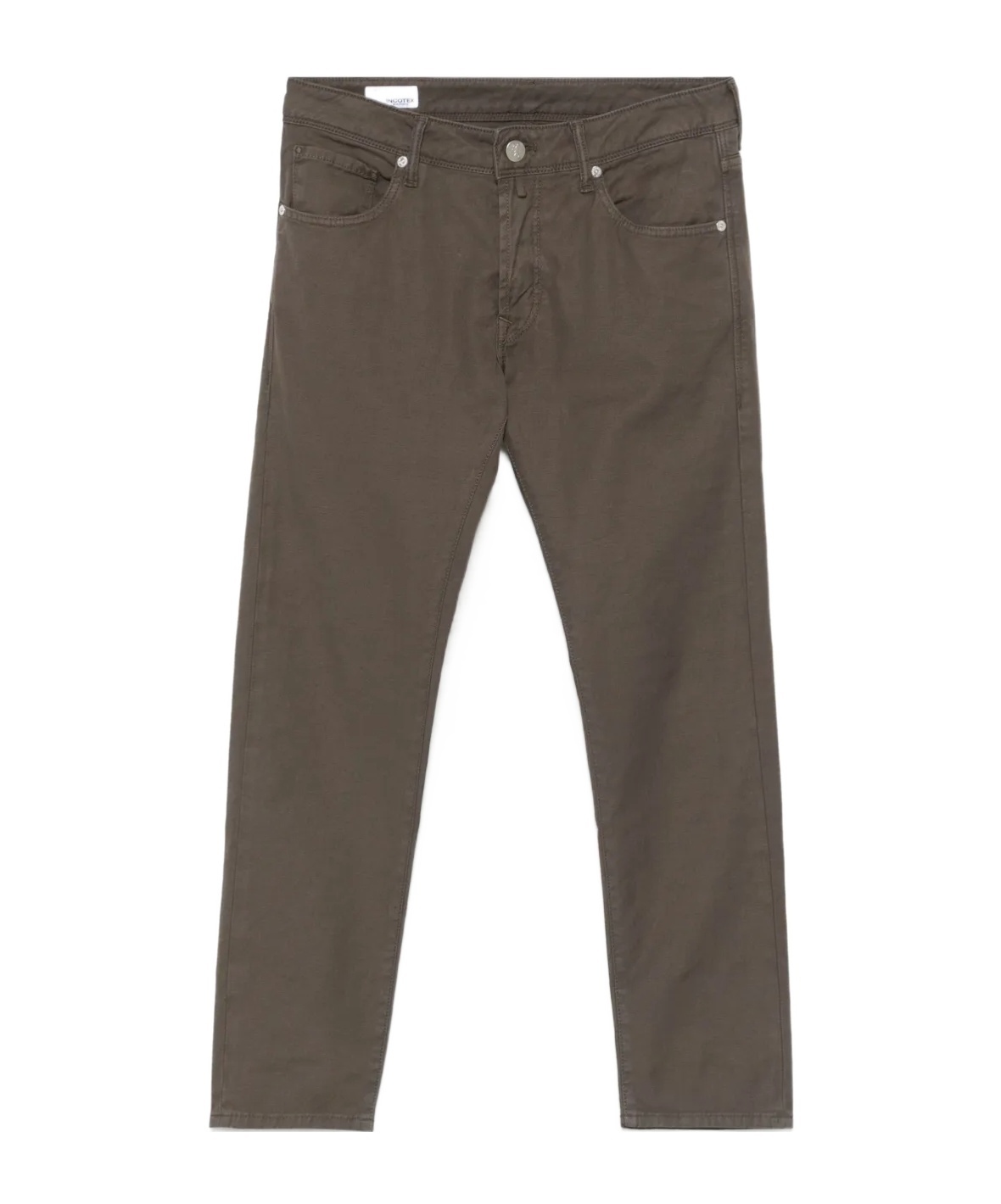 Incotex Logo-patch Tapered Trousers In Chocolate Brown