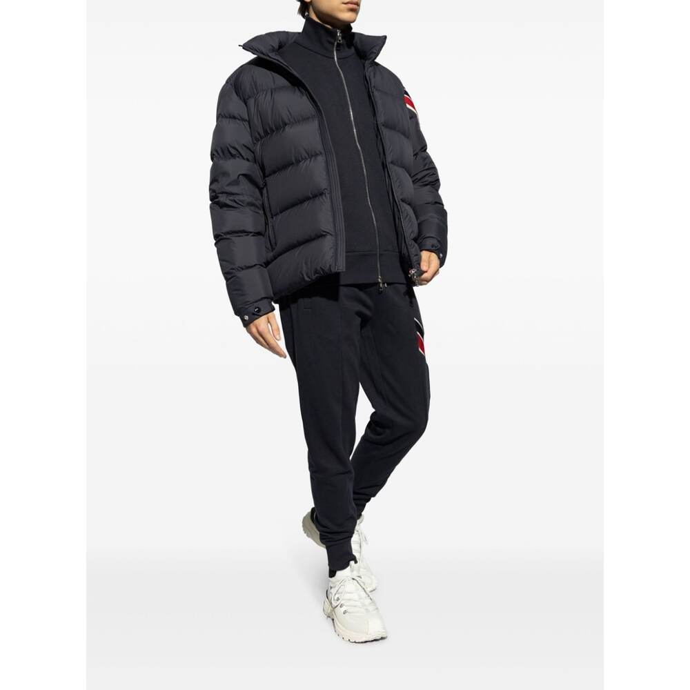 Moncler Navy Blue Solayan Short Down Jacket In Blue