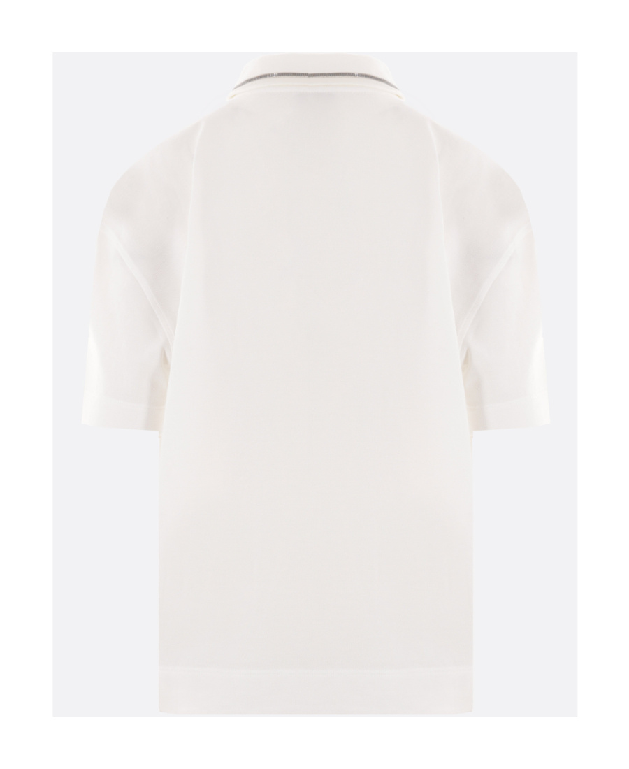 Brunello Cucinelli Piquet Polo Shirt With Monili In White