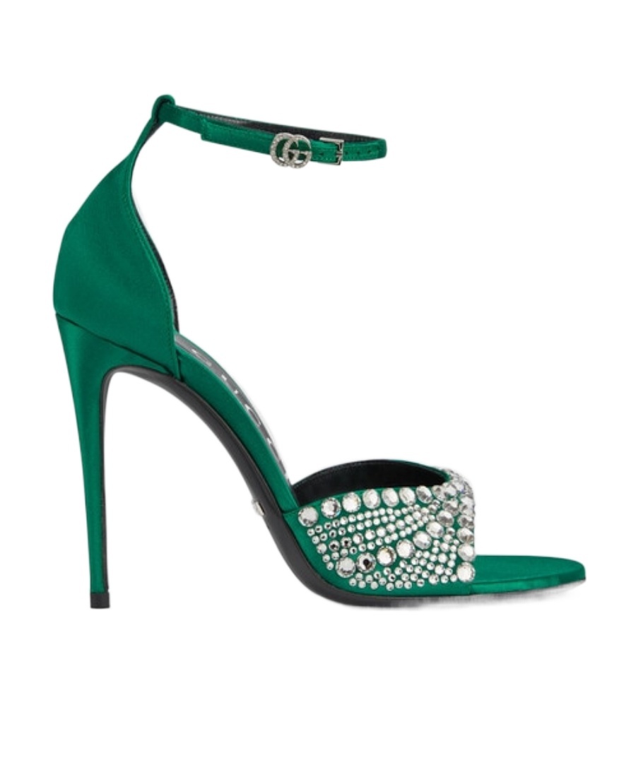 Gucci Women Balance With High Heel And Crystals In Green