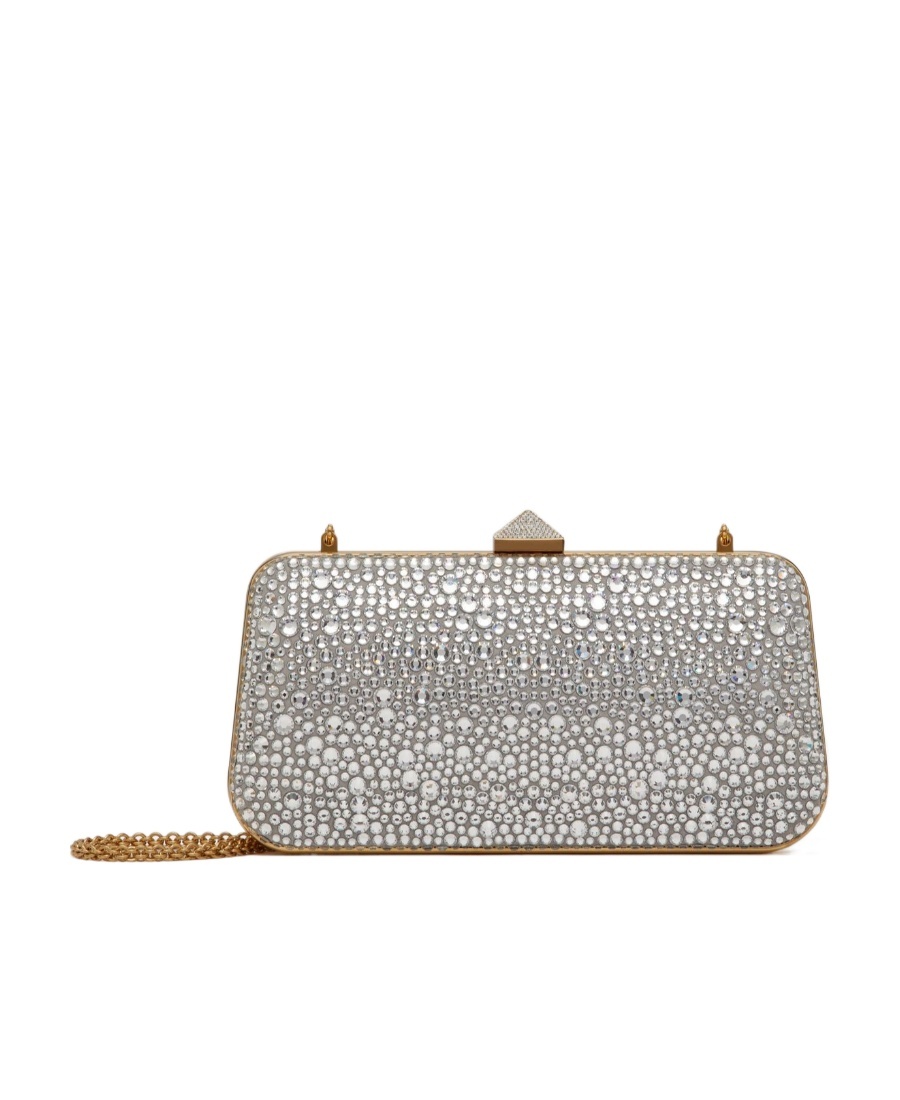 Valentino Logo Logo Shiny Shoulder Bag In Gray