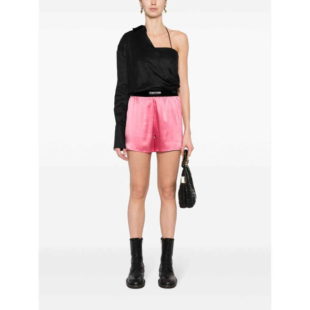 Shop Tom Ford Logo-waistband Silk Shorts In Pink