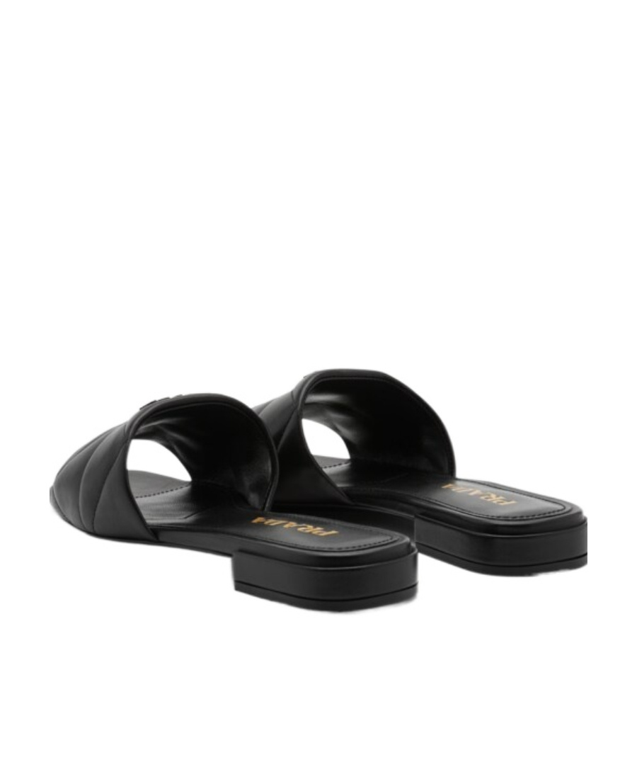 Prada Triangle Quilted Sandals In Black