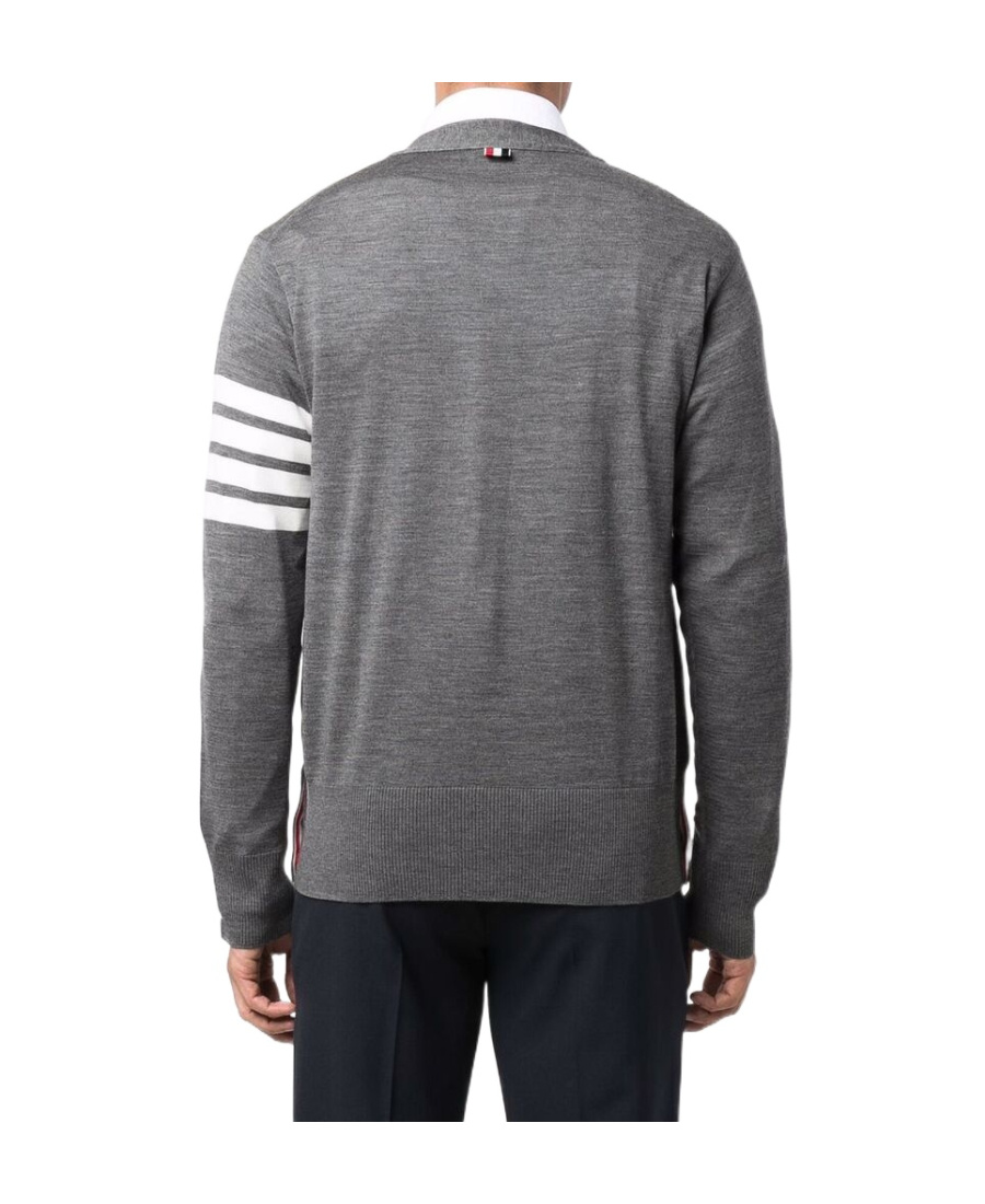 Thom Browne 4-bar Wool Fine Knit Cardigan In Gray