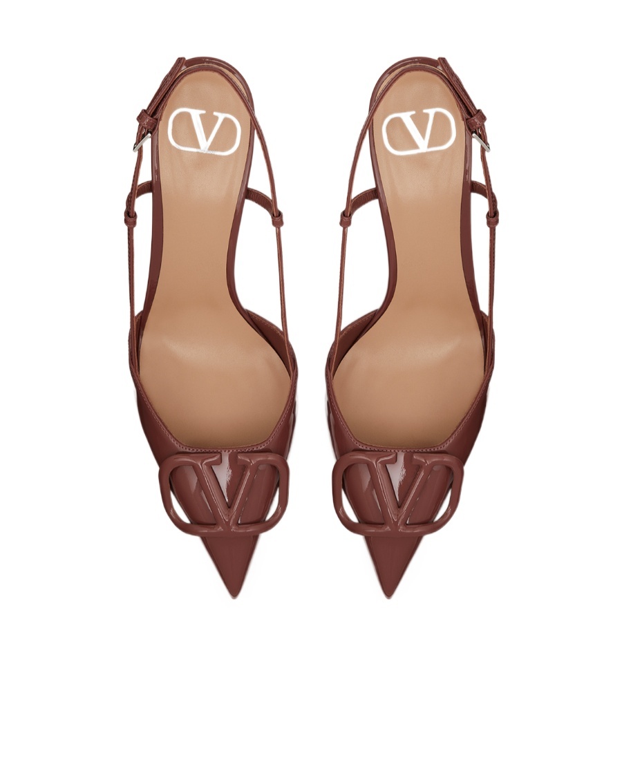 Valentino Garavani Vlogo Signature Patent Leather Slingback Pump 80mm Woman Brown 40.5 In Red