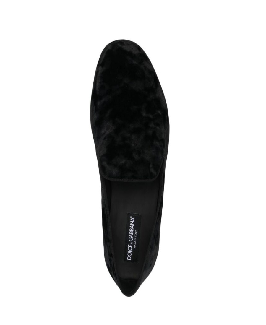 Dolce & Gabbana 'vivaldi' Black Loafers With All-over Logo Lettering In Black
