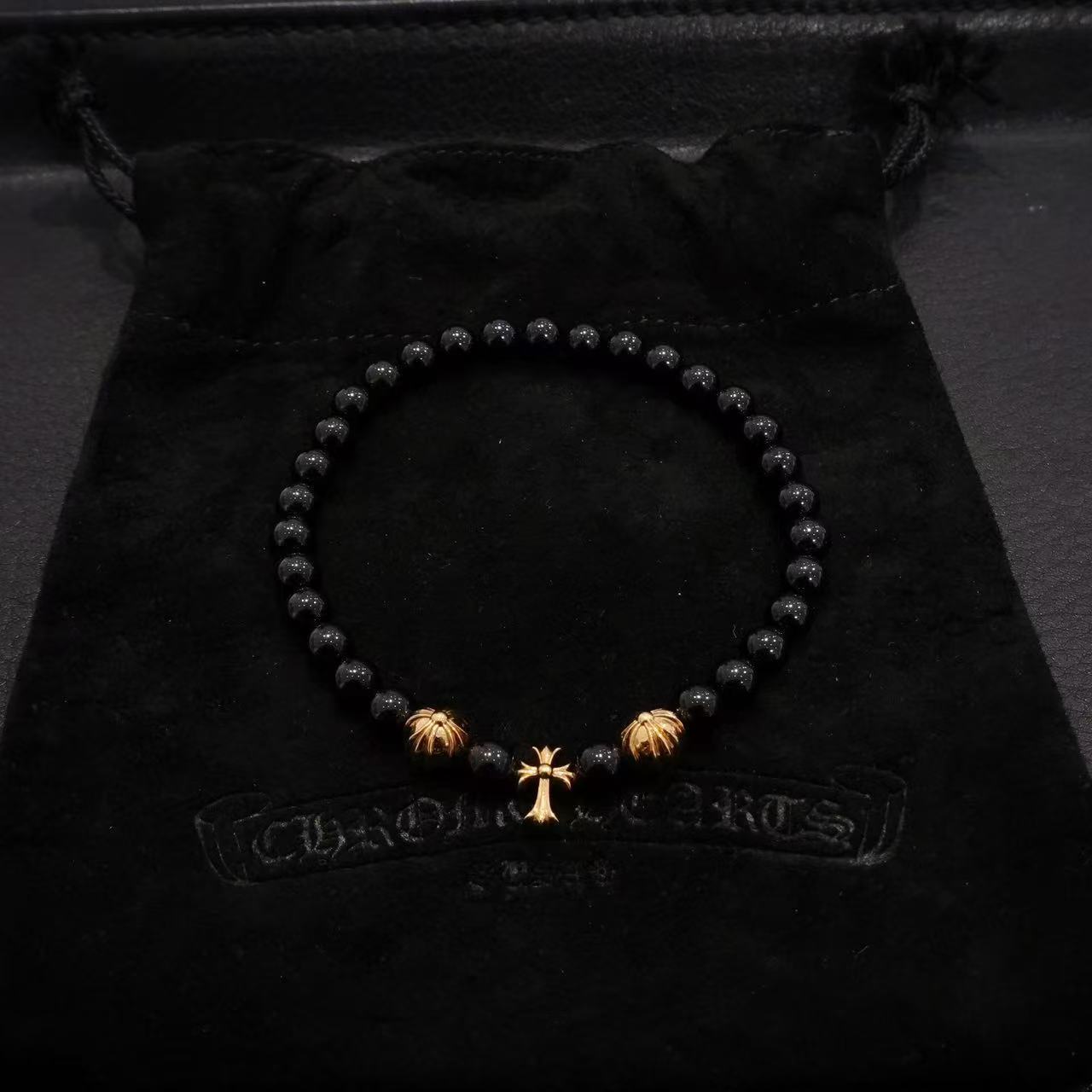 Chrome Hearts Cross Obsidian Bracelet In Black