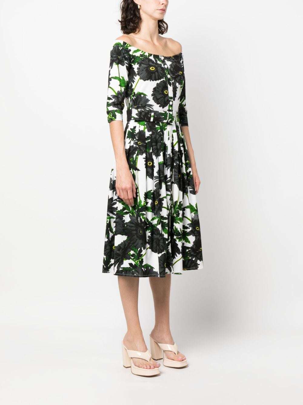Samantha Sung Audrey Off Shoulder 3/4 Sleeves Long Dress With Anemon Naples All Over Printing In Black
