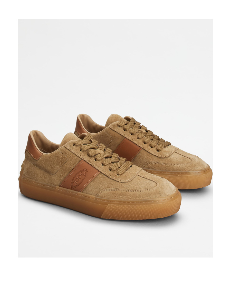 Tod's Calf Suede Round Toe Low-top Sneakers In Brown