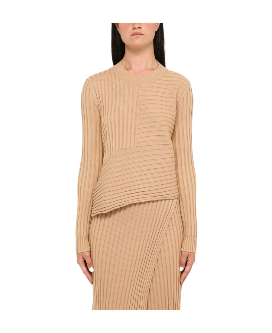 Stella Mccartney Asymmetric Ribbed-knit Cotton Sweater In Nude