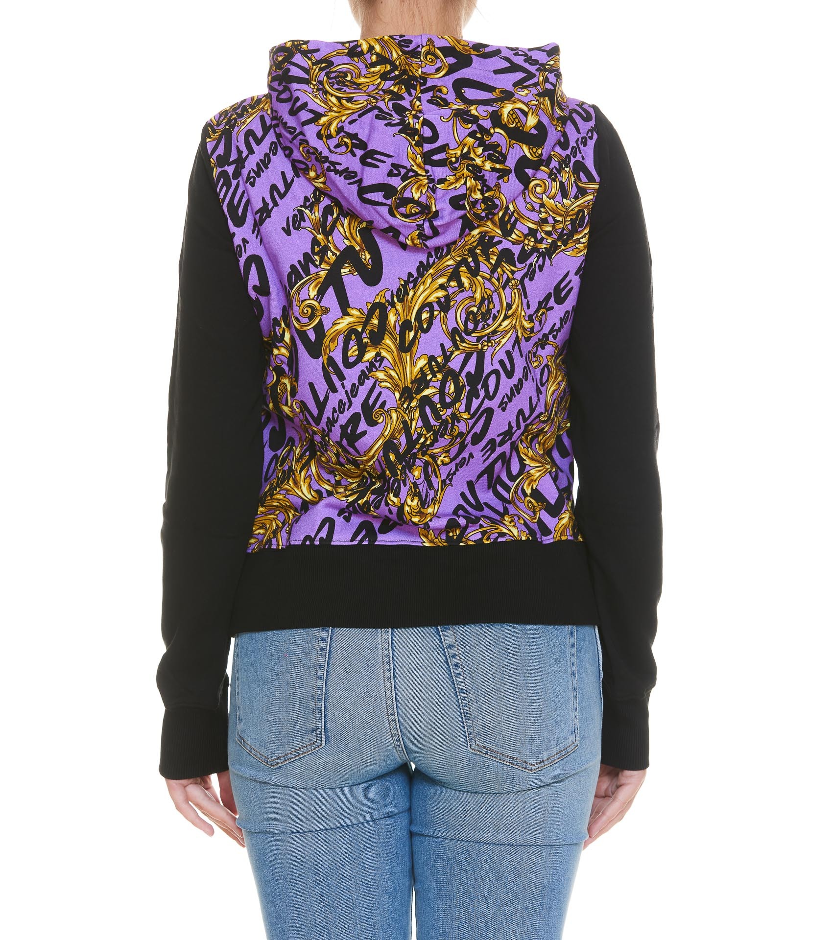 Versace Jeans Logo-print Zip-fastening Hoodie In Black