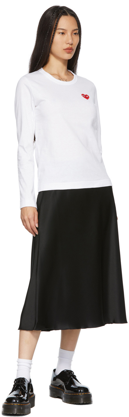 Comme Des Garçons Play White Heart Patch Long Sleeve T-shirt In White