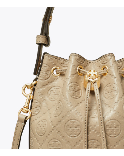 TORY BURCH MINI T MONOGRAM LEATHER BUCKET BAG