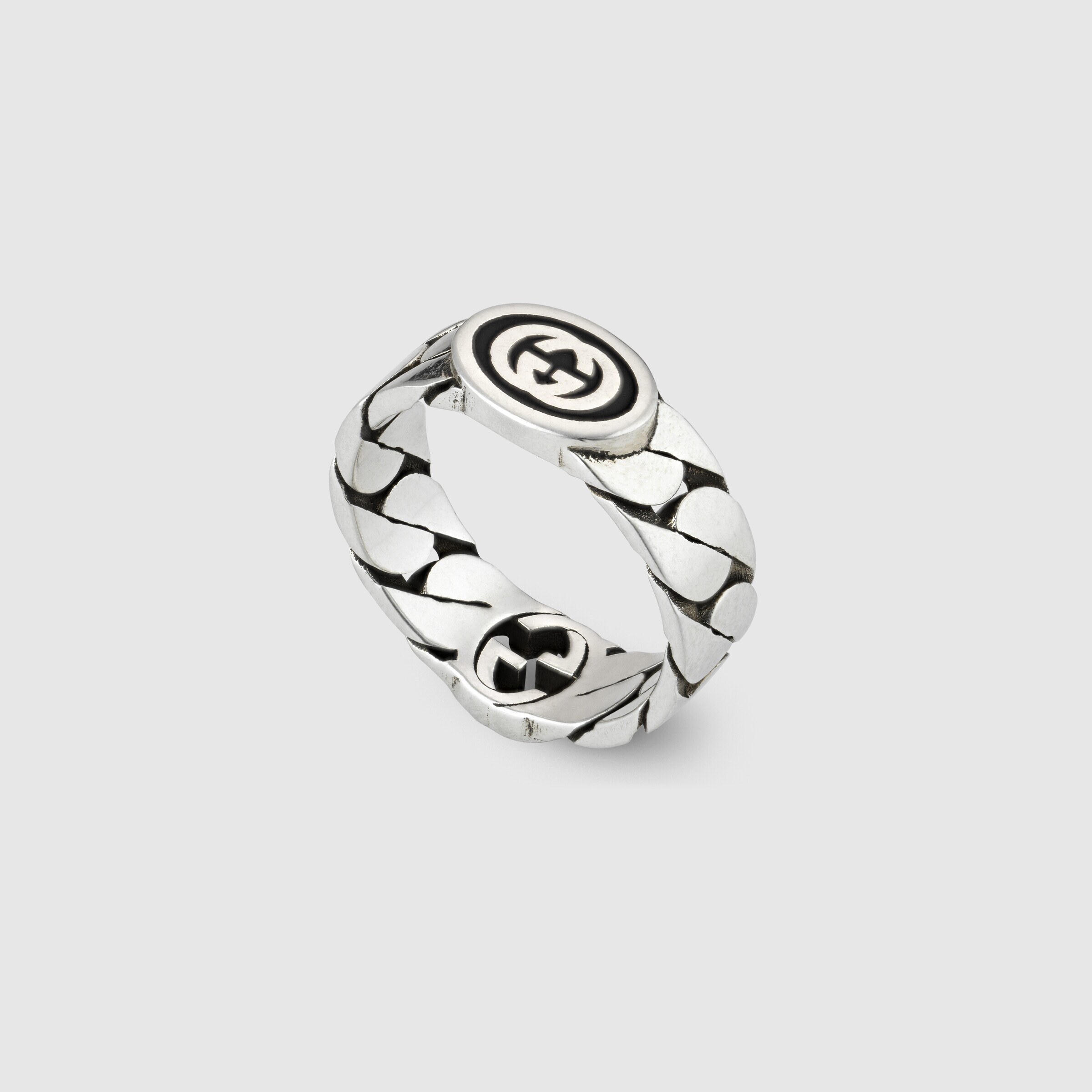 Gucci Slvr Blk Enml Intrlckng G Chain R In Multi