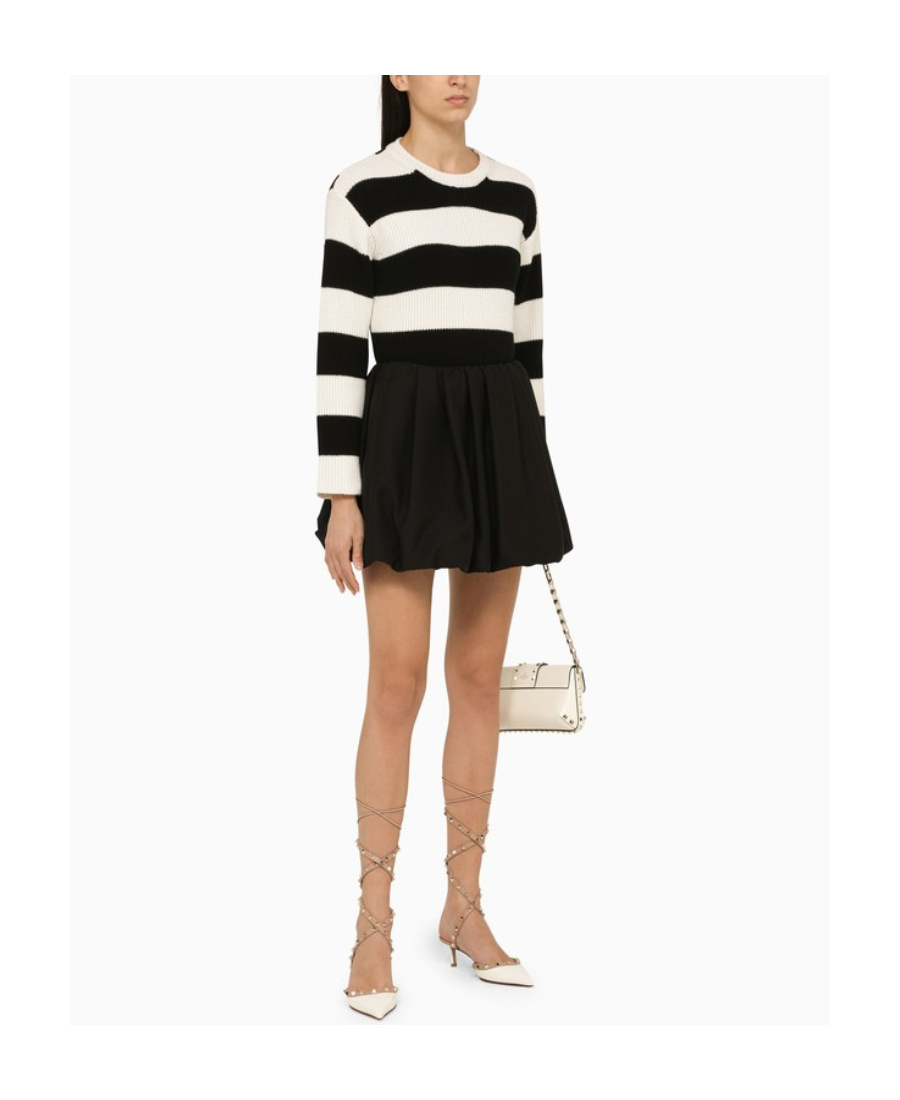 Valentino Striped Virgin Wool Cropped Jumper In Black