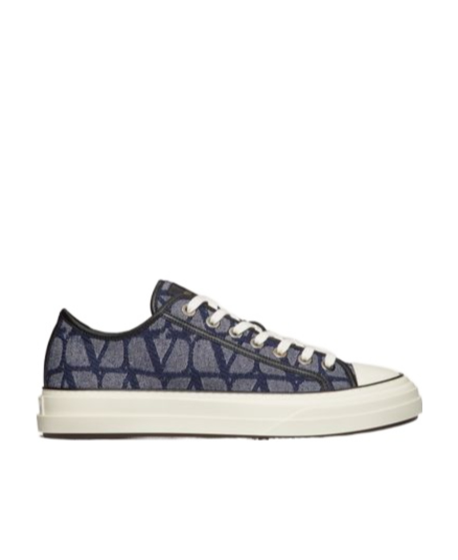 Valentino Garavani Toile Iconographe Totaloop Denim-effect Sneakers In Blue