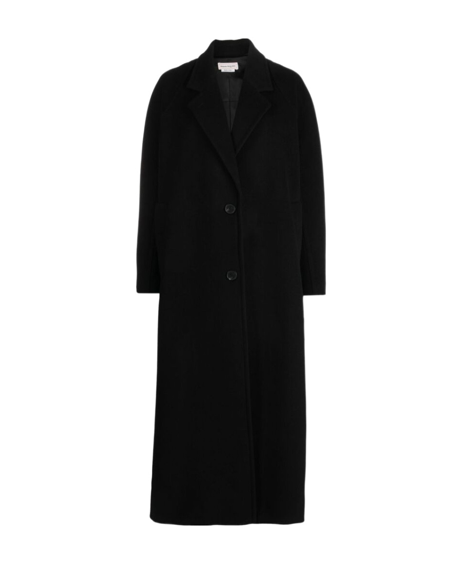 Alexander Mcqueen Single-breasted Wool-blend Coat In Black