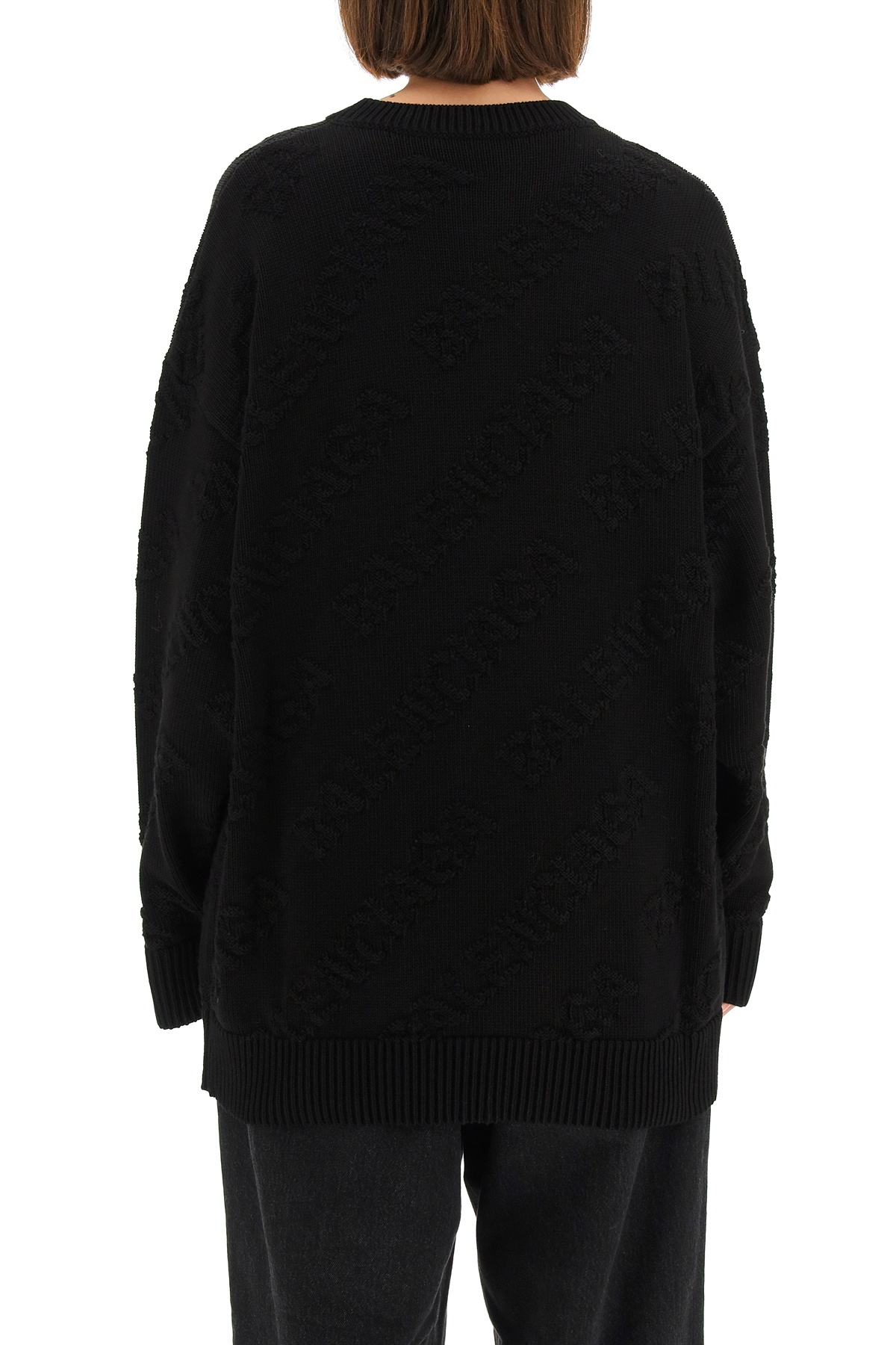 Balenciaga Allover Logo Intarsia Knitted Sweater In Black