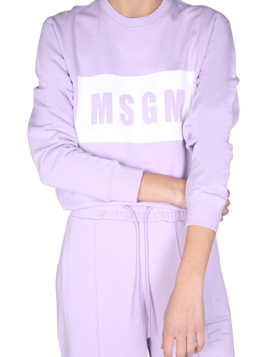 Msgm Logo-print Crew Sweatshirt In Purple