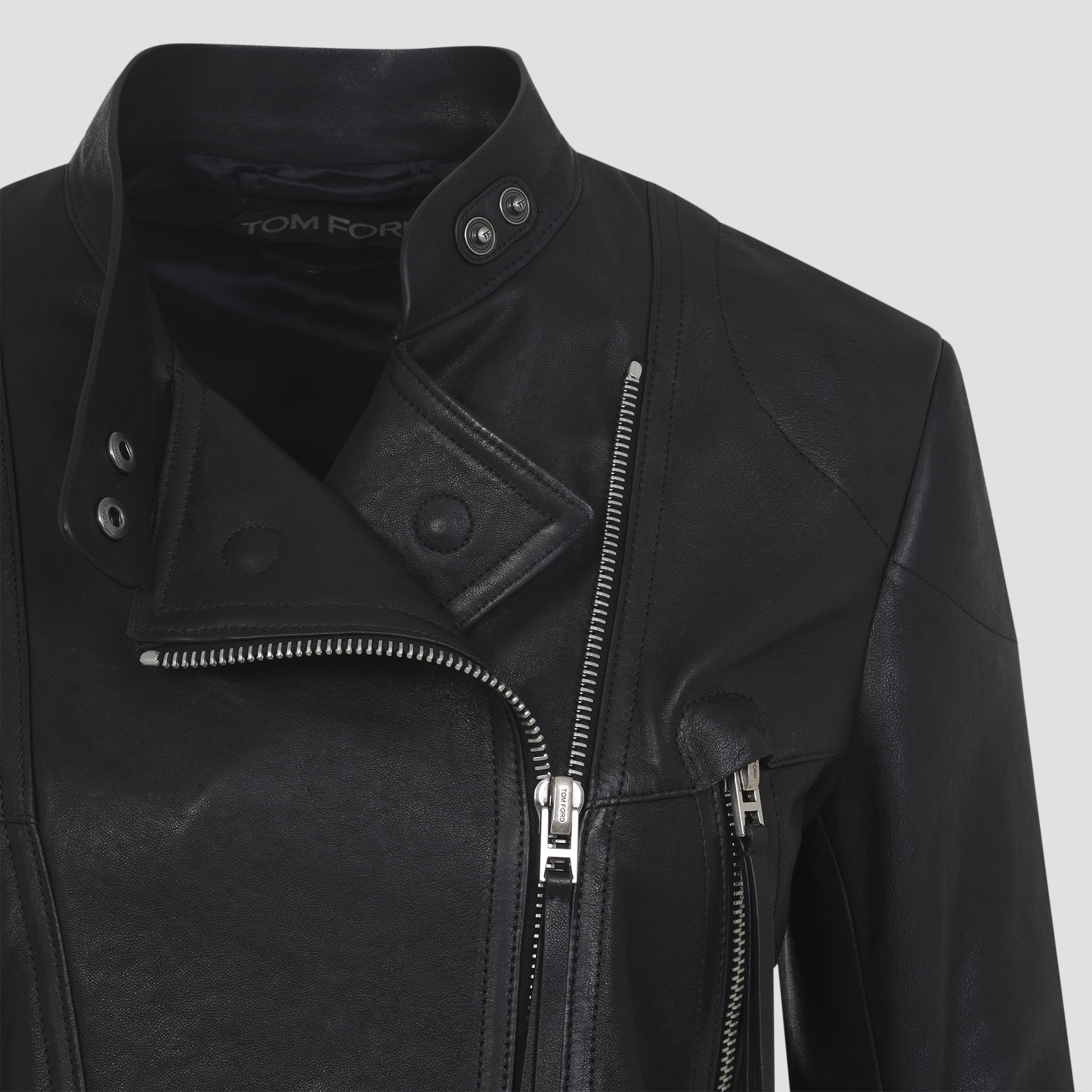 Tom Ford Leather Jacket With Adjustable Waist And Pockets In Black