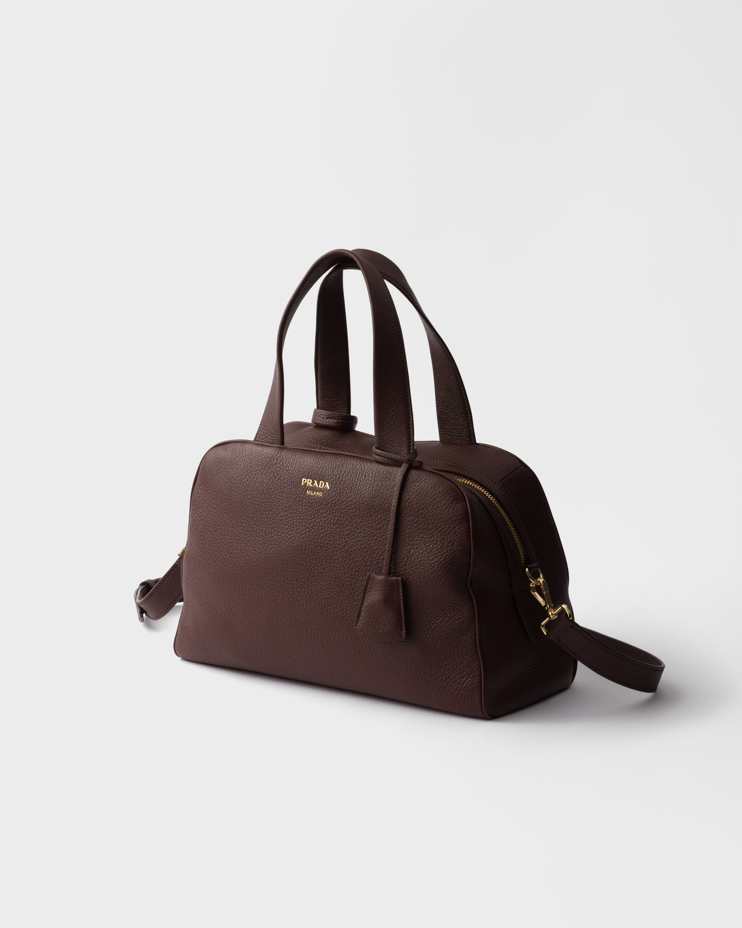 Prada Logo-printed Zipped Tote Bag In Brown