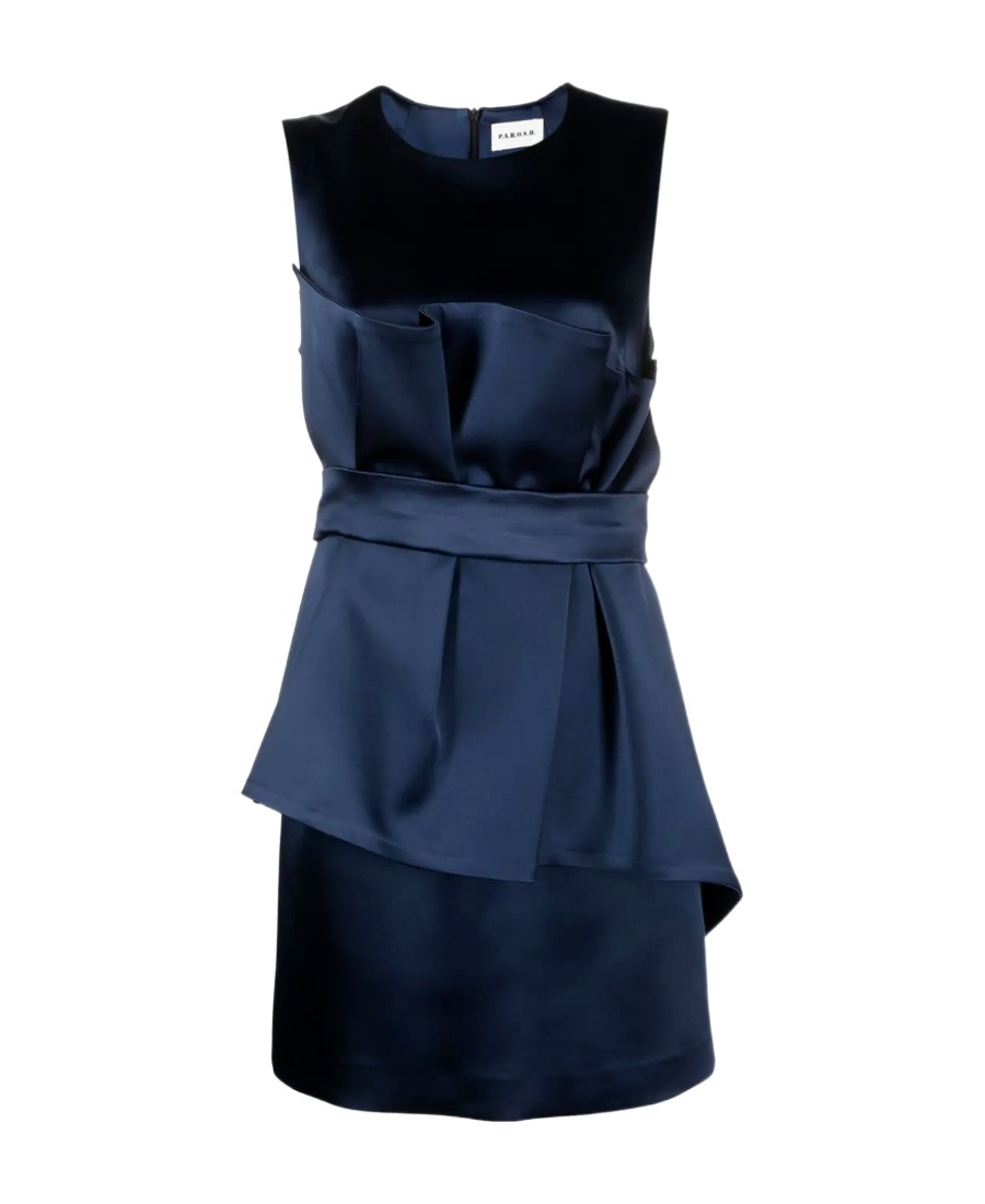 P.a.r.o.s.h Satin Belted Sleveless Minidress In Blue